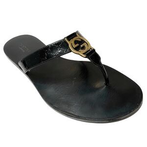 Gucci Microguccissima Patent Leather Interlocking GG Thong Sandals EU 36.5 Black